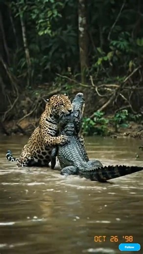 Jaguar Wins the Caiman #wildlifefight #animalfight