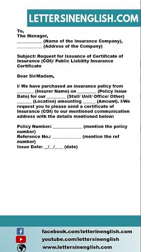 Request Letter for Certificate of Insurance