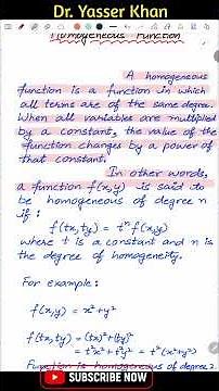Homogeneous Function | Partial Derivatives | Mathematical Economics | Mathematics #dryasserkhan