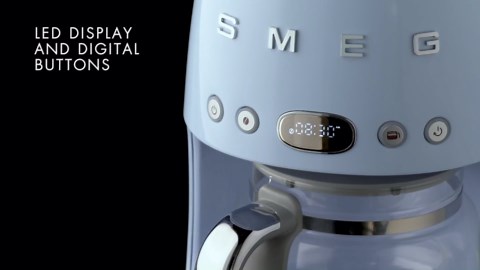 Smeg 50's Retro Style Aesthetic Drip Coffee Machine with 10 Cup Glass Carafe, Auto Start Feature, Keep Warm Plate, and Two Coffee Strength Settings (Grey)