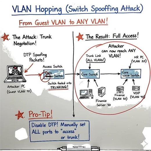 OSI Layer 2 Attacks: VLAN Hopping #cybersecurity #networksecurity #vlan #cissp