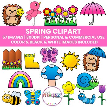 Spring Clipart Bundle | Flowers, Bugs, Animals & Seasonal Graphics (57 PNGs