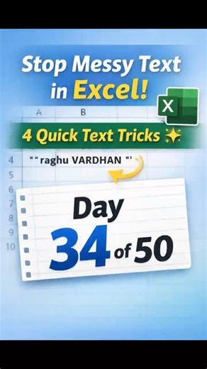 Stop Messy Excel Text! 4 Quick Tricks ✨ #ExcelTips #Formula