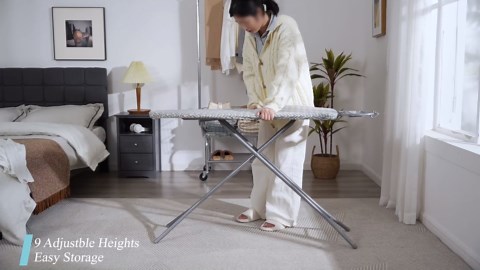 Yaheetech Foldable Ironing Board, Heavy Duty Iron Board with 9 Adjustable Heights, 4 Layer Cover and Safety Iron Rest, 52X14 Compact and Space Save Iron Board for Home Laundry Room Use, Beige