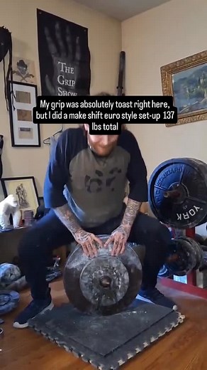 Did a make shift euro style set-up. My grip was so taxed here, but hit 137 lbs. I believe more in me after recovery. Time to recover. Done with grip till friday. Thanks for watching. Have a good week. #europinch #pinchlift #pinchgrip #explorepage #griptraining | Kyle Glorius