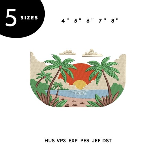 Ropical Sunset Embroidery Design, Palm Tree Beach Embroidery, Ocean Landscape Stitch File, Summer Embroidery Design, INSTANT DOWNLOAD - Etsy