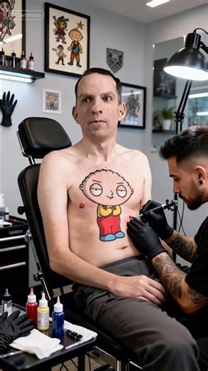 Stewie Griffin chest tattoo #arthrogryposis #bodyart #disability #gaygeek #chesttattoo