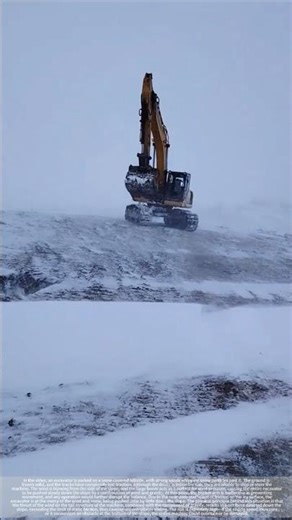 Out of control in the snowstorm: The moment an excavator was swept away by the forces of nature.