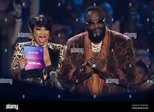 Sandra Denton, left, also known as Pepa, from Salt-N-Pepa, and Rick Ross present the best hip hop award at the MTV Video Music Awards at the Prudential Center on Monday, Aug. 26, 2019, in Newark, N.J. (Photo by Matt Sayles/Invision/AP Stock Photo - Alamy