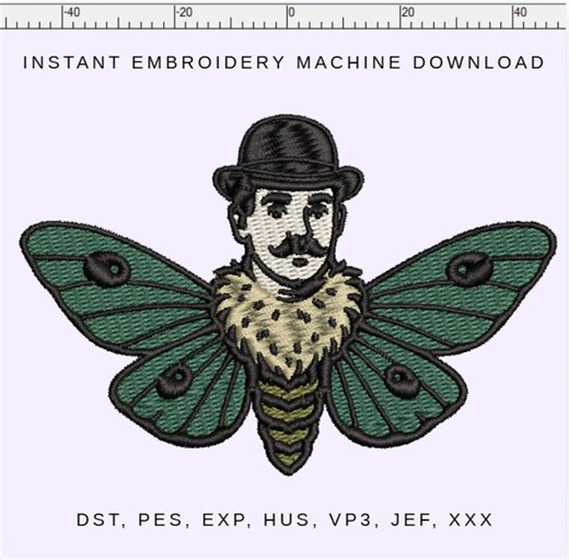 Victorian Moth Gentleman Embroidery Design | Gothic Oddity Machine Embroidery Download - Etsy