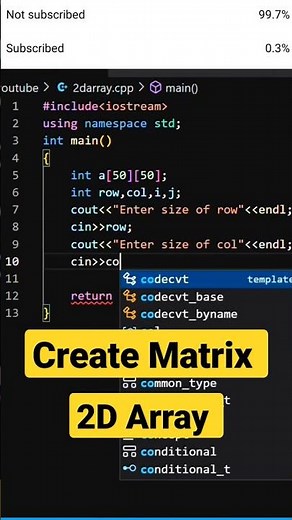 Create Matrix in C++ || 2D ARRAY #programming #shorts #coding #tutorial