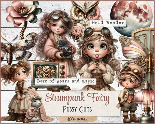 Steampunk Fairy Fussy Cuts – Whimsical Fantasy Printable Ephemera for Junk Journals, Digital Download - Etsy