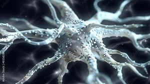 illustration of neuron cell of brain in white color isolated in black