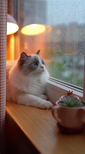 Lazy Daze of a Ragdoll by the Window in Rain#CuteCats #CozyVibes #rainydaybliss