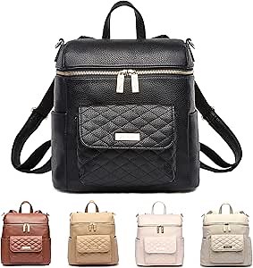 Petit Monaco Diaper Bag Backpack by Luli Bebe - Designer Modern Vegan Leather Diaper Bag Backpack with Gender Neutral Design, Cute Backpack Diaper Bag (Ebony Black)