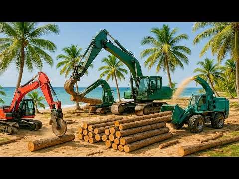 Red Excavator Saw Is Unstoppable Next To Green Excavator,Wood Chipper!⚙️|PAT Vehicles Cartoon