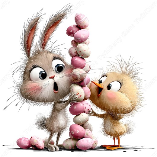 Easter Animals Clipart JPG, 25 Watercolor Bunnies Chicks Lambs With Pink Eggs for Cards - Etsy