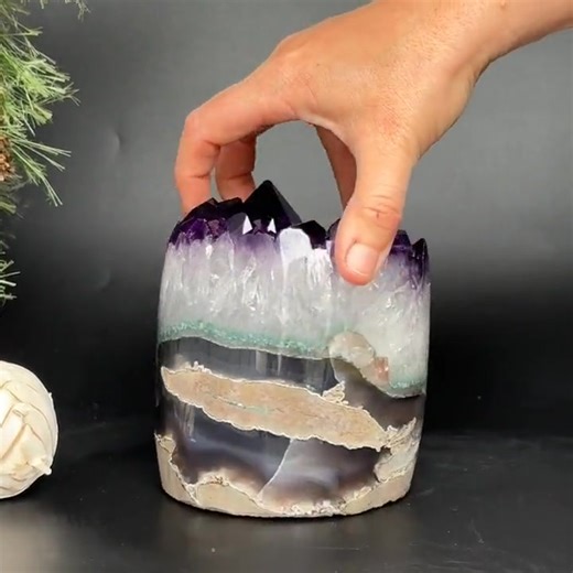 Large World Class AAA Uruguay Amethyst and Agate Crystal Cylinder Cake – Stunning Polished Quartz Decor Piece... 💜💚 www.Krystallbutikken.no Unique Crystal Home Decor | Krystallbutikken
