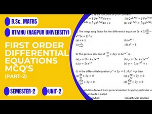First order differential equations | MCQ's | Part-2 | RTMNU | Nagpur University | B.Sc. Maths