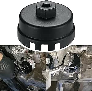 64mm Round Oil Filter Wrench for Toyota Lexus Scion RAV4 Camry Tundra Highlander Sienna Prius 1.8L - 2.0L Engine (Black)