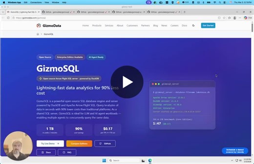 ⭐ It is easy to get started with GizmoSQL - now available for Windows. GizmoSQL is a powerful database server - powered by Arrow Flight SQL and DuckDB. It can run terabyte-scale analytics for… | GizmoData
