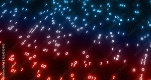 Hacking digital binary code matrix 01 background loop. Hacker, dark web, matrix, Digital data code in safety security technology concept. Abstract seamless red and blue 3D rendering