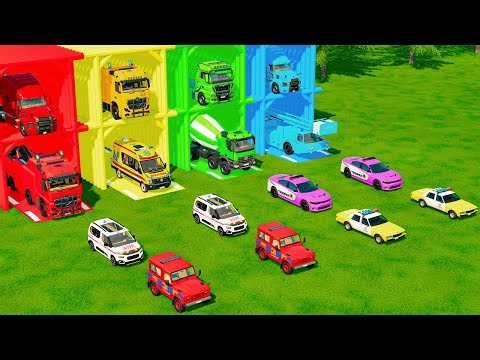 ALL POLICE CARS, FIRE AND RESCUE VEHICLES, CONCRETE MIXER TRUCK TRANSPORT TO GARAGE - FS22