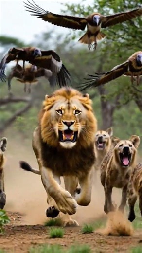 Angry Lion Surrounded by Hyenas | Wild Animal Fight Scene#shorts
