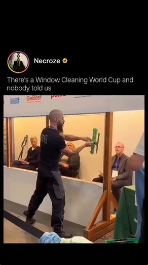 Necroze on Instagram: "Follow @necroze_69 for chaos you didn't know existed 💀 There's a Window Cleaning World Cup and it's INTENSE 😭 Professional window cleaners competing for £1,000 and the title of World's Fastest Window Cleaner. The competition happens annually at The Cleaning Show in London. The rules: Three 45" windows. A squeegee. One shot. Timed to the millisecond. Every streak left behind? Half-second penalty. The world record? 9.14 seconds. Terry "Turbo" Burrows from Essex set it in 2