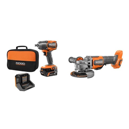 RIDGID 18V Brushless Cordless 2-Tool Combo Kit w/ 1/2 in. Impact Wrench, Angle Grinder, 4.0 Ah MAX Output Battery, and Charger R86012K-R86047B - The Home Depot