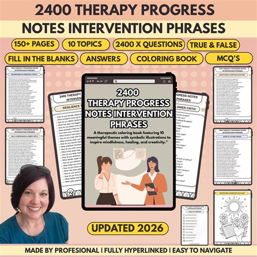 2400 Therapy Progress Notes Intervention Phrases With True False, Quiz & Coloring Book, Clinical Phrases, Hyperlinked (PDF) - Etsy
