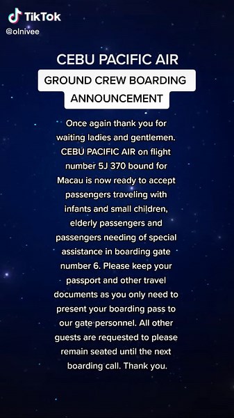 Cebu Pacific Air ground crew boarding announcement #vo #fyp #airline #voiceover #announcement