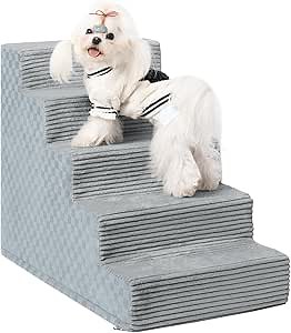 Best Pet Supplies Dog Stairs & Steps - Foam Steps for Small Dogs & Cats, Non-Slip Indoor Balanced Pet Step Support, Dog Ramp, No Assembly, Gray, 5-Step (22.5-inch Height)