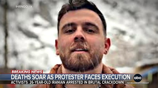 A young Iranian man is facing imminent execution after being arrested during the regime's crackdown on protesters. Pres. Trump says the U.S. will take "very strong action" if Iran starts hanging protesters, and vowed help is on the way. Ian Pannell reports. https://abcnews.link/Gz1QwkW | ABC World News Tonight with David Muir