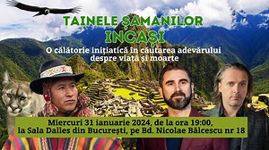 DANIEL ROXIN: Anul 2024 începe cu un eveniment unic, conferința Tainele Șamanilor Incași, o călătorie inițiatică în căutarea adevărului despre viață și moarte. Această conferință este specială și datorită celor doi invitați pe care îi am: Primul dintre ei este Șamanul Puma Fredy, care vine tocmai din Peru pentru a vă întâlni, un om cu abilități speciale și un urmaș autentic din punct de vedere genetic și cultural al vechilor incași, moștenitorul unei tradiții spirituale cu învățături de mare val