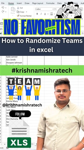 How to Randomize Teams in excel You Must Know‼️ Thanks for watching! If you like, please don’t forget to like & follow Follow:- @krishnamishratech #krishnamishratech #krishnamishratechvideos #krishnamishrareel #krishnamishranew #krishnamishra Save this so you won’t forget it💡 #excel #exceltips #exceltricks #spreadsheets #corporate #accounting #finance #workhacks #tutorial #sheets #ai #copilot #chatgpt #sql #mysqlserver #sqldatabase #lightroomtutorials #excel #exceltips #exceltricks #spreadsheet