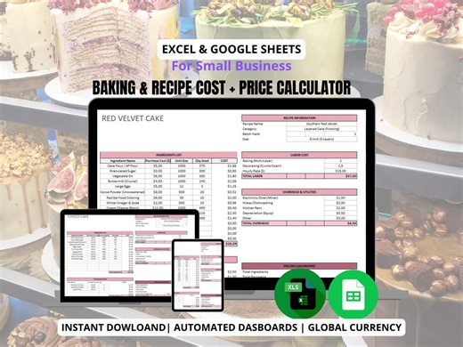 Baking Recipe Cost Calculator | 11 Cake Recipes, Pricing Spreadsheet (excel - Google Sheets) - Etsy UK