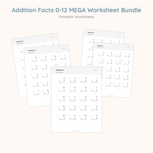 Addition Facts 0-12 Worksheets | Math Practice, Mixed Review (digital Download) - Etsy