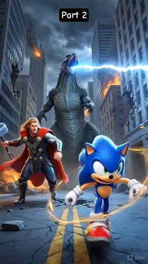 Godzilla vs Sonic & Thor 💥 Ultimate Fight#viral