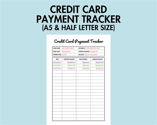 Credit Card Payment Tracker for Personal Finance Downloadable Credit Card Bill Payment Tracker Printable Debt Payment PDF A5 Journal Pages - Etsy