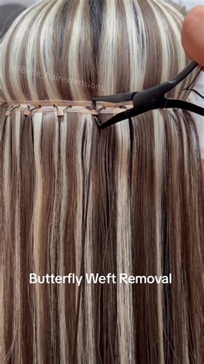 🌸 Butterfly Weft Removal Guide ✨ The easiest method for removing hair extensions ✨ Narrow top design for an invisible, natural blend Our brand provides premium-quality human hair extensions at competitive prices, specially designed for professional salon use. #hairextensions #fyp #weftextensions #hairtutorial #hairextensionspecialist #butterflyweft #butterflymethod #butterflywefts