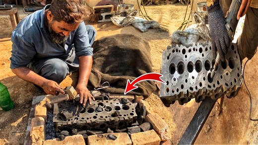 Truck Engine Head Repaired Using Traditional Coal Method