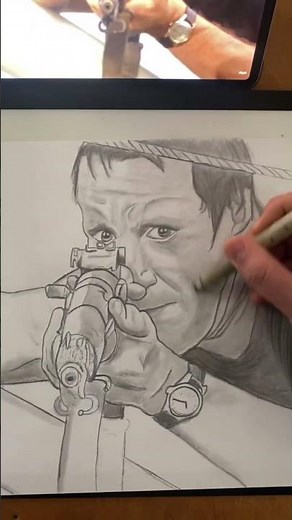 Drawing Roy Scheider as Chief Martin Brody in the final Battle From JAWS (1974)
