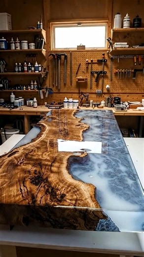 INSANE Blue Ocean Geode Kitchen Island | Live-Edge Wood & Glowing Epoxy Transformation ✨🌊 #epoxyart