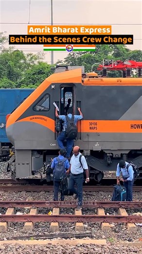 Railway Star 5 on Instagram: "Amrit Bharat Express: Behind the Scenes of Crew Change 🧡👨‍✈️ . . . . #reels #locopilot #alp #trains #indianrailways #railwaystation #trainphotography #trendingreels #trending #train"