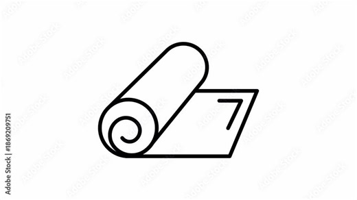 Yoga Mat Icon Animation 4K Transparent Background Black Line Drawing Effect Reveal