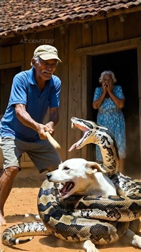 Giant Python Wraps a Dog 😱 | Man Tries to Scare Snake Away | Shocking Village Scene 🙀