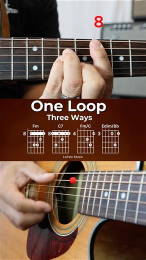 One Loop Three Ways: Fm → C7 🔁 - Guitar Chord Progression & Melody #Shorts