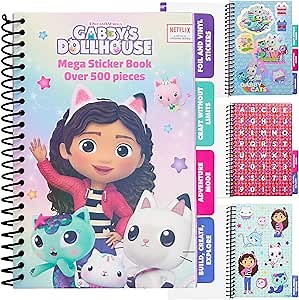 Gabby’s Dollhouse Sticker Book for Girls with 500+ Stickers, 28 Sheets Spiral Bound Activity Book for Scrapbooking, Crafts, Travel Gifts for Girls