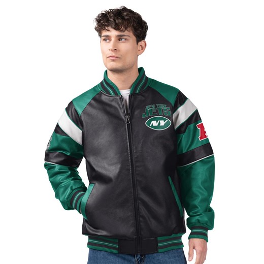 Officially Licensed NFL Men's Faux Leather Varsity Jacket by Glll - Jets | HSN